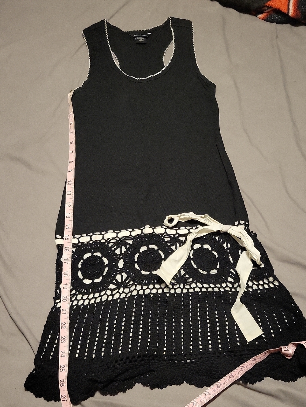 Vintage Victoria's Secret Black & White Tank Dress w/ crochet skirt - Picture 9 of 11